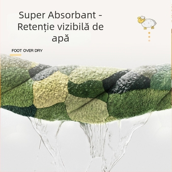 Covoraș absorbant pentru podea, anti-alunecare, uscare rapidă, cașmir artificial, pătrat, model curcubeu și plante, lavabil