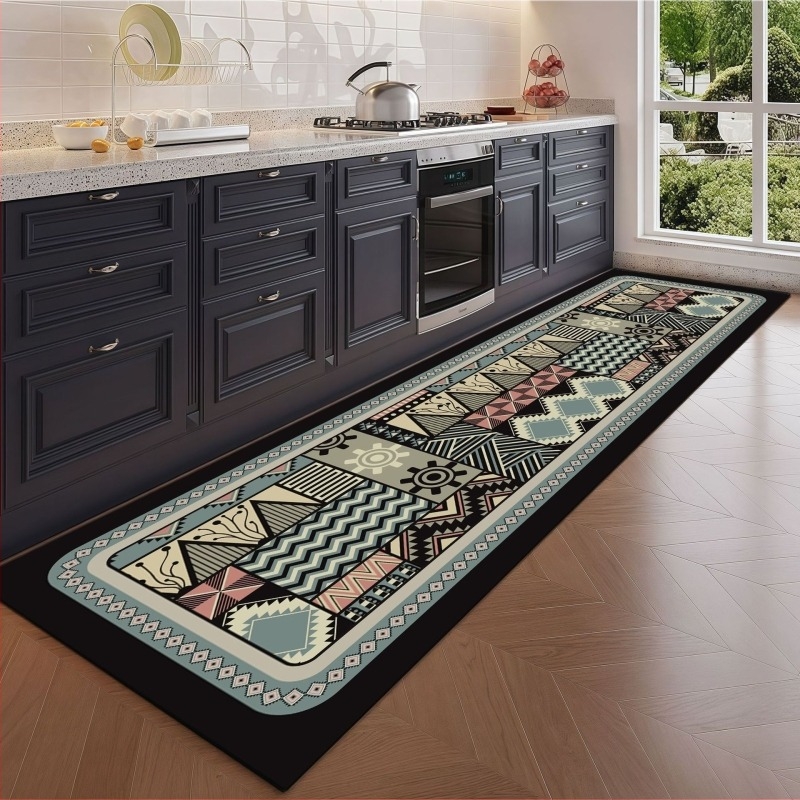 Covoraș de bucătărie din pluș, imprimare digitală, formă dreptunghiulară, model iarbă, lavabil