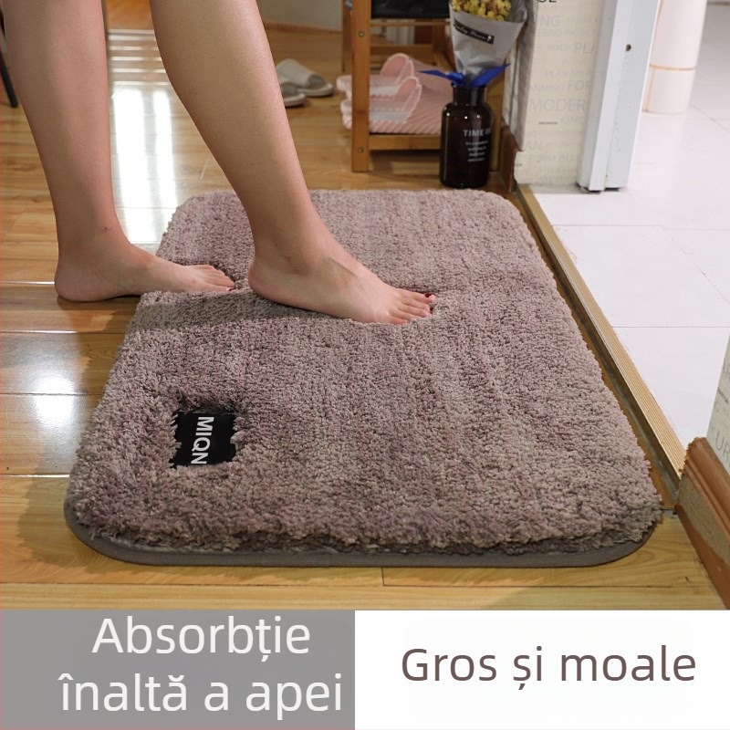 Covor de podea cu pluş dens, absorbant și antiderapant; Material: poliester; Formă: dreptunghi; Spălare: la mașină