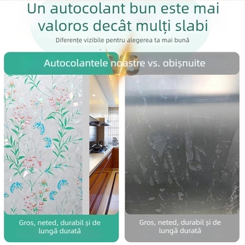Film static pentru sticlă cu model floral, folie de geam mată pentru intimitate și izolație termică