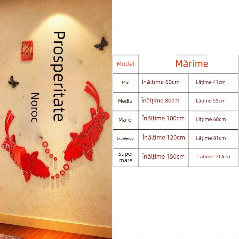 Pește norocos în stil chinezesc – autocolant 3D din acril pentru living, hol și restaurant