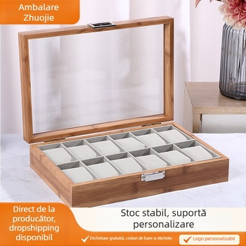 Cutie din lemn pentru depozitare și expunere a ceasurilor, cu capac cu fereastră, model 10-19