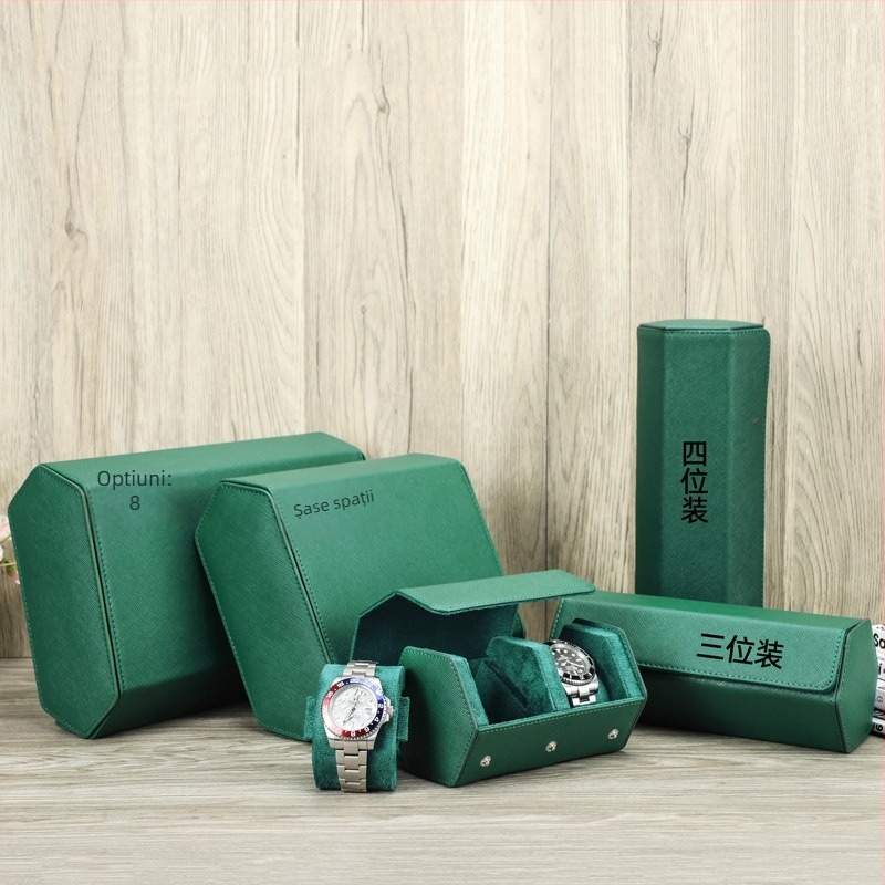 Cutie de depozitare pentru ceasuri mecanice din piele de vită, model încrucișat, șase compartimente, portabilă