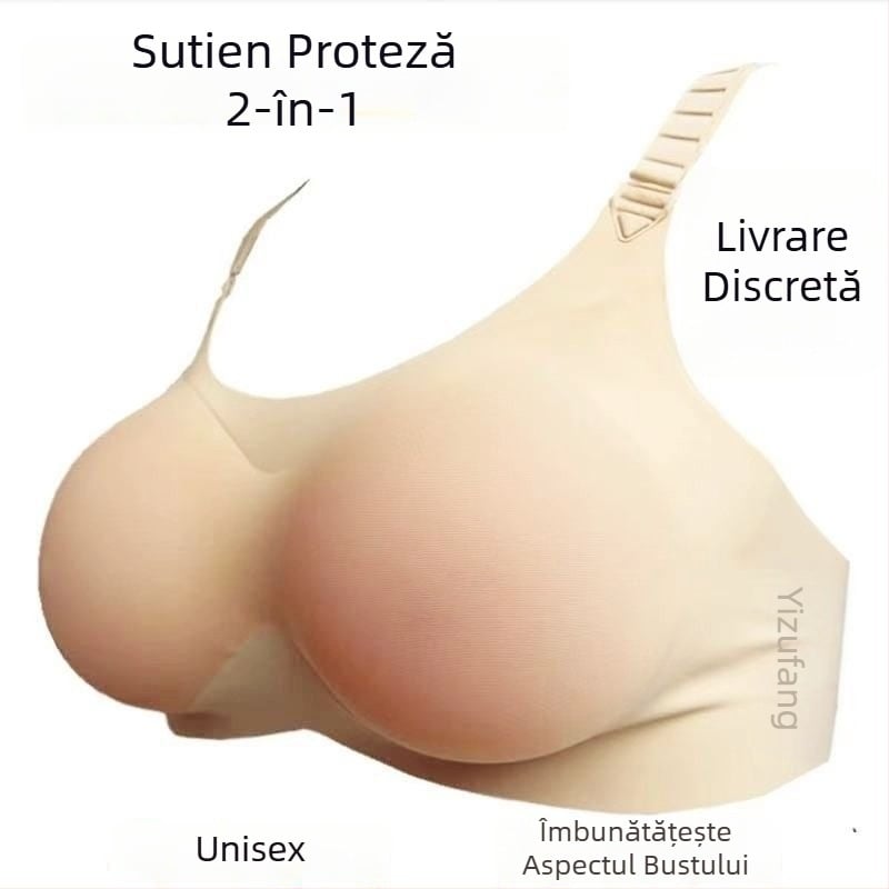 Sutien-protez pentru sân cu două în unu, inserții din silicon realiste pentru cross-dressing