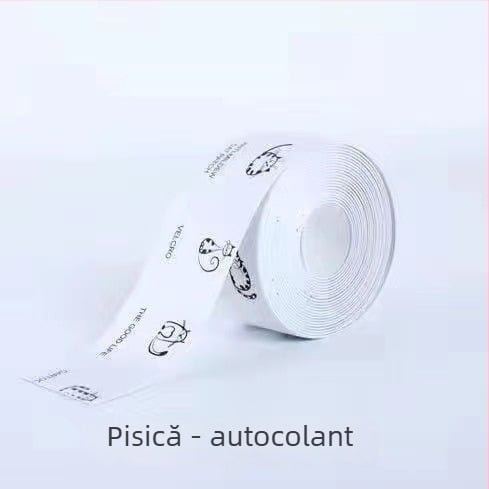 Bandă PVC autoadezivă etanșantă pentru margini – bucătărie și baie, stil modern minimalist, pentru goluri din jurul plitei pe gaz, chiuvetei și toaletei