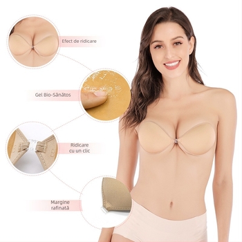 Un singur piesă fără bretele, silicon pentru bust, sutien invizibil lucios, cupa 1/2, cupă subțire modelată