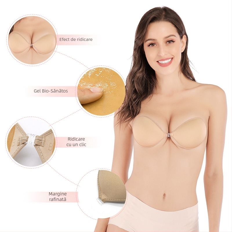 Un singur piesă fără bretele, silicon pentru bust, sutien invizibil lucios, cupa 1/2, cupă subțire modelată