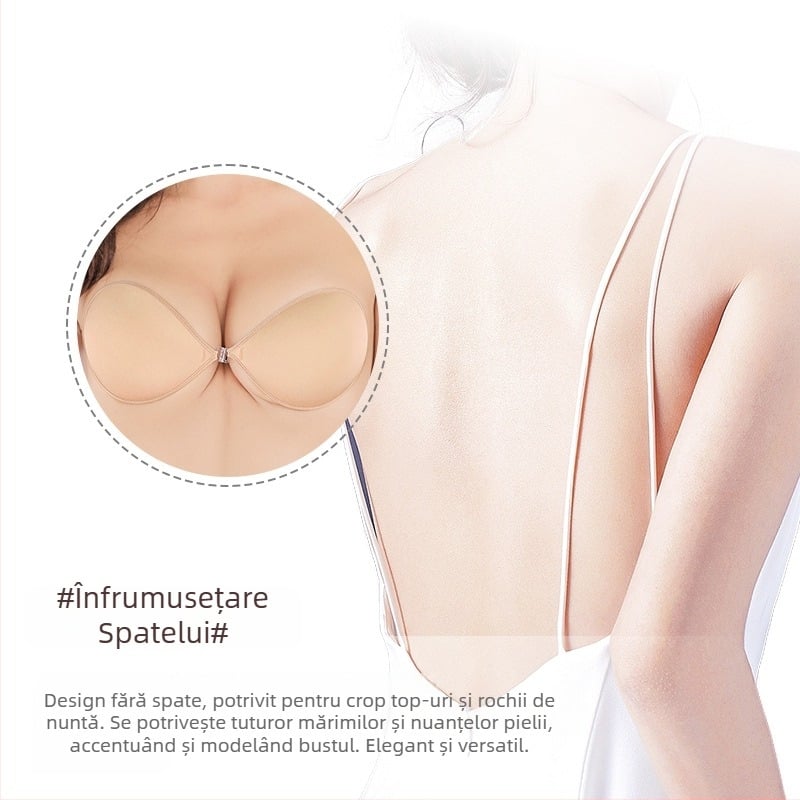 Un singur piesă fără bretele, silicon pentru bust, sutien invizibil lucios, cupa 1/2, cupă subțire modelată