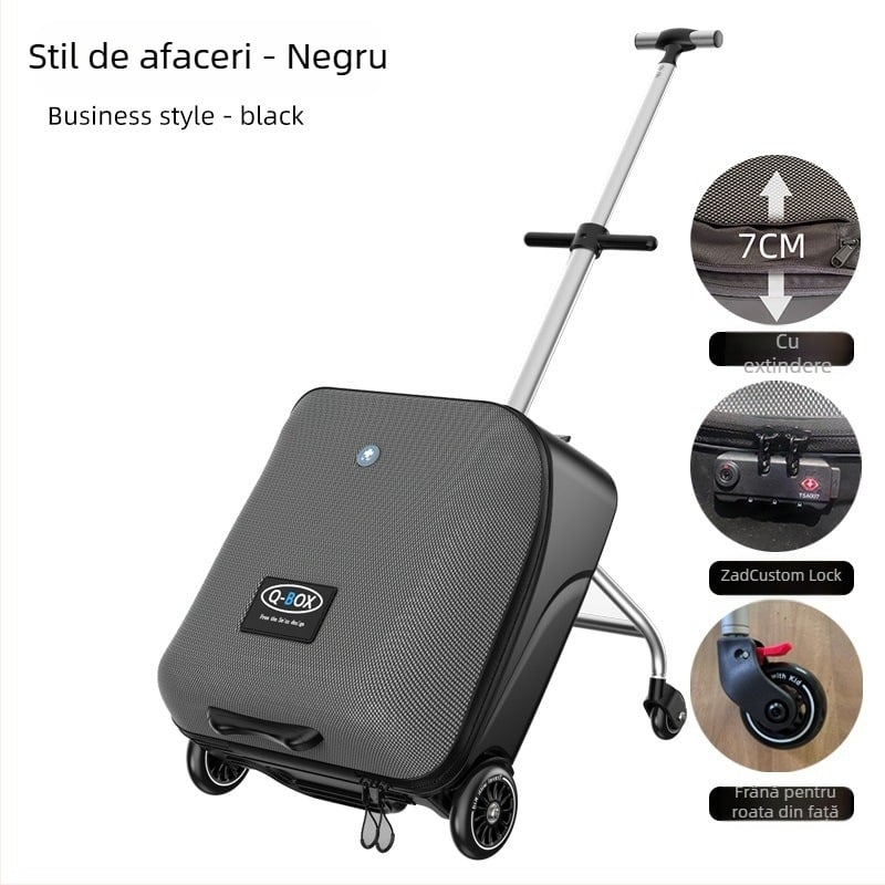 QBOX bagaj pentru copii cu șezut – deschidere cu fermoar, lacăt TSA cu combinație, PC material, roți universale, 4,5 kg