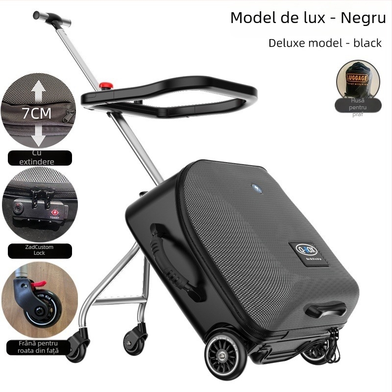 QBOX bagaj pentru copii cu șezut – deschidere cu fermoar, lacăt TSA cu combinație, PC material, roți universale, 4,5 kg