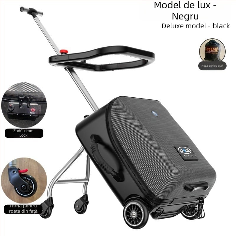 QBOX bagaj pentru copii cu șezut – deschidere cu fermoar, lacăt TSA cu combinație, PC material, roți universale, 4,5 kg