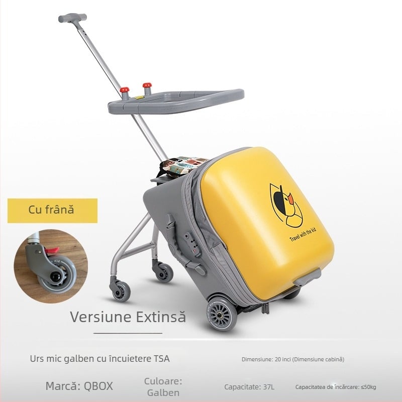 QBOX bagaj pentru copii cu șezut – deschidere cu fermoar, lacăt TSA cu combinație, PC material, roți universale, 4,5 kg