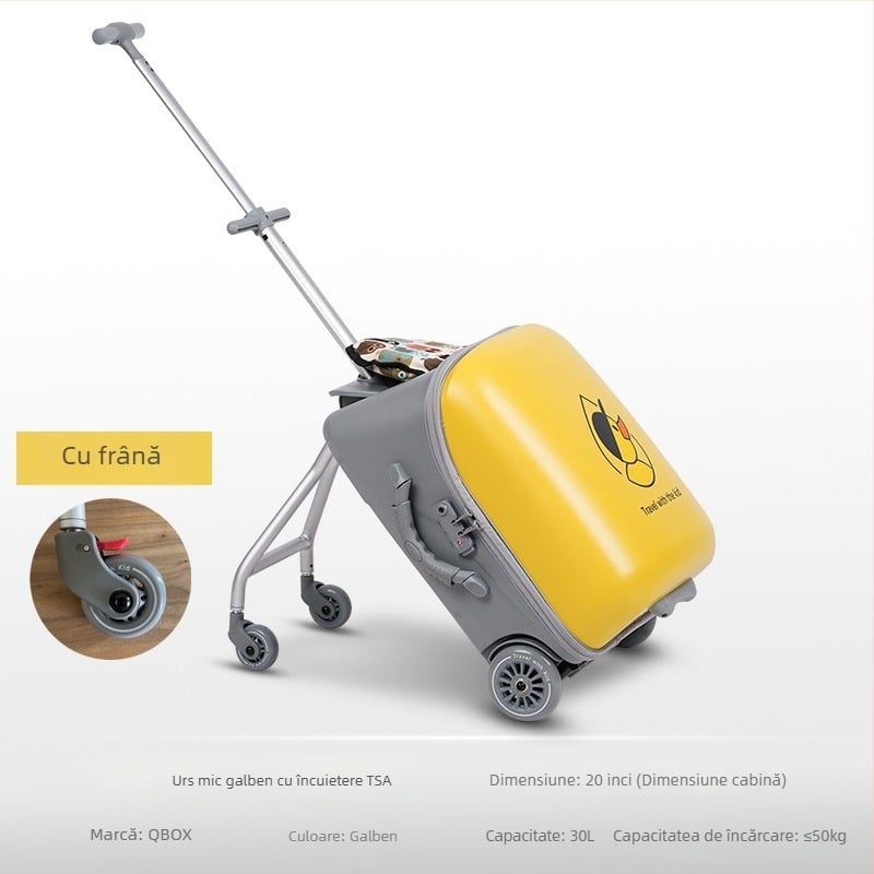 QBOX bagaj pentru copii cu șezut – deschidere cu fermoar, lacăt TSA cu combinație, PC material, roți universale, 4,5 kg