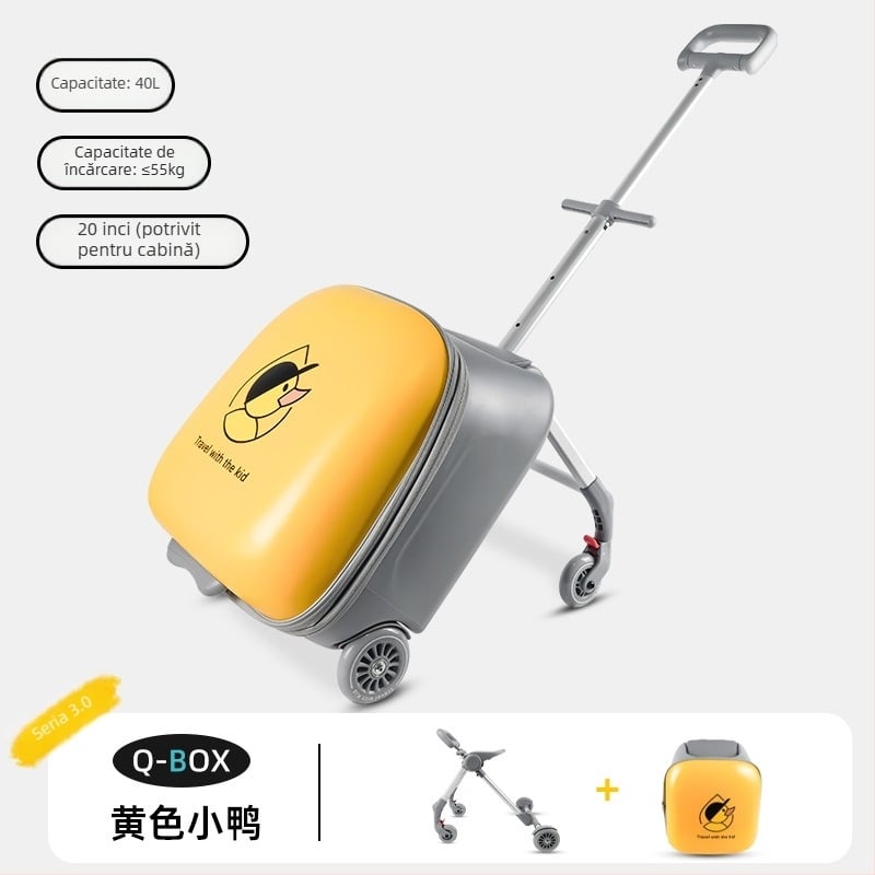 QBOX bagaj pentru copii cu șezut – deschidere cu fermoar, lacăt TSA cu combinație, PC material, roți universale, 4,5 kg