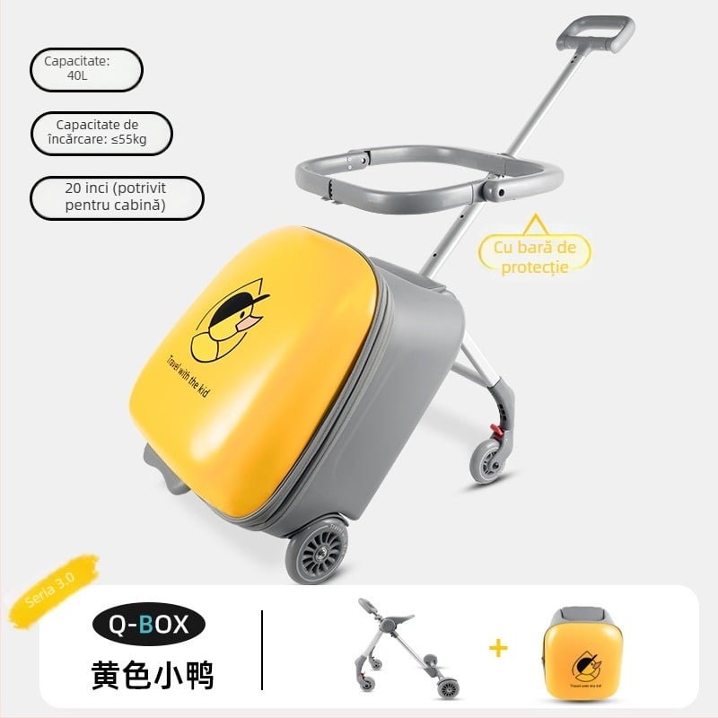 QBOX bagaj pentru copii cu șezut – deschidere cu fermoar, lacăt TSA cu combinație, PC material, roți universale, 4,5 kg