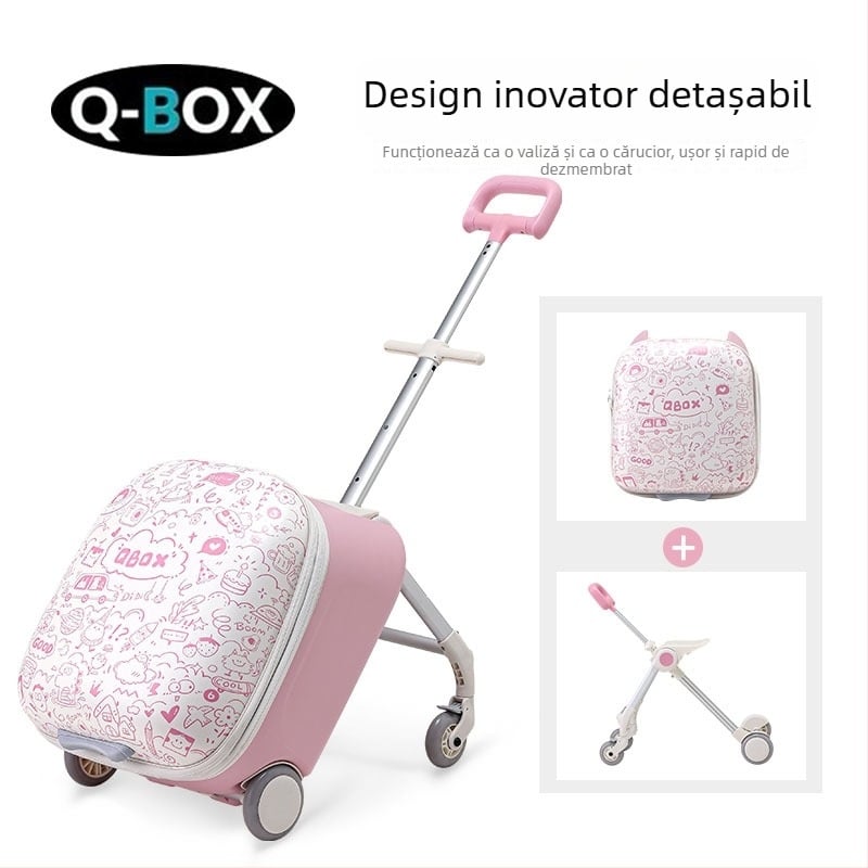 QBOX bagaj pentru copii cu șezut – deschidere cu fermoar, lacăt TSA cu combinație, PC material, roți universale, 4,5 kg