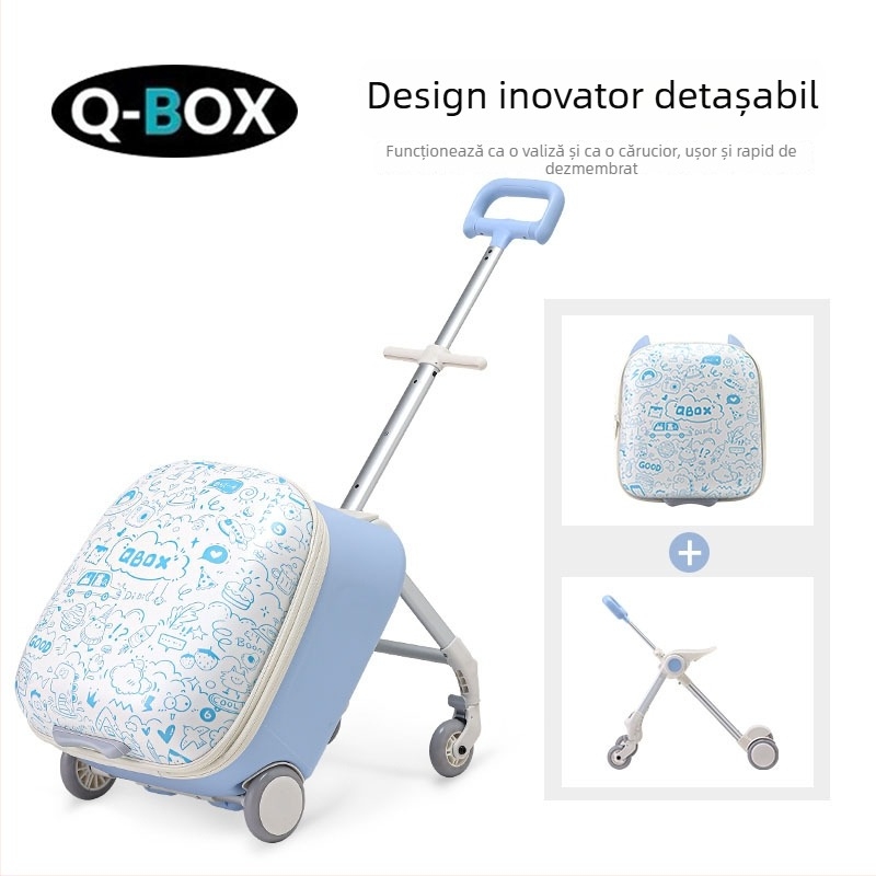 QBOX bagaj pentru copii cu șezut – deschidere cu fermoar, lacăt TSA cu combinație, PC material, roți universale, 4,5 kg