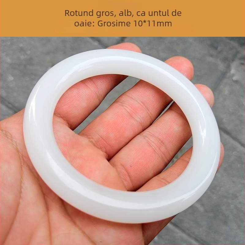 Brățară din jad alb, cu textură Jadeit, design delicat, formă circulară