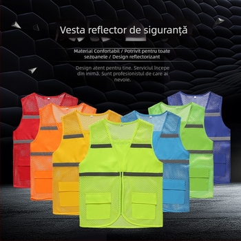 Vestă reflectorizantă de siguranță pentru voluntari, croială Slim, 100% poliester, model cu dungi, glugă detașabilă