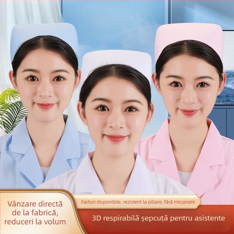 Șapcă de asistentă - poliester; model monocrom; țesătură simplă; finisaj mat; pentru toate anotimpurile
