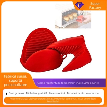 Set din silicon pentru bucătărie: mănușă izolatoare termic și clips pentru prinderea vaselor la cuptor/microunde; lungimea mănușii 8,5 cm; stil modern minimalist; opțiune de personalizare
