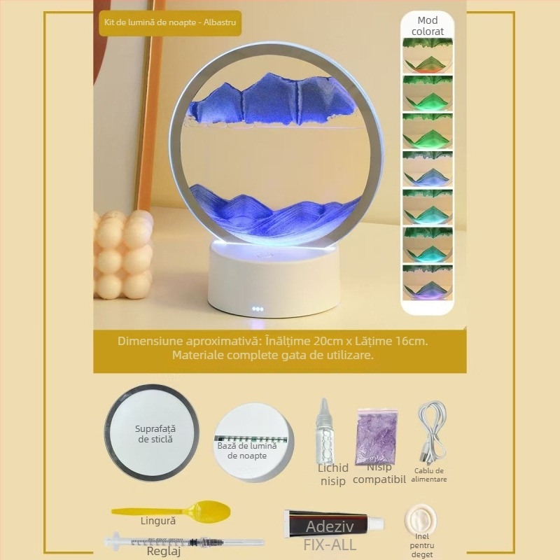 Lumină de noapte cu pictură în nisip — kit DIY din sticlă, producție semi-artizanală, suprafață lustruită, decor abstract modern pentru living