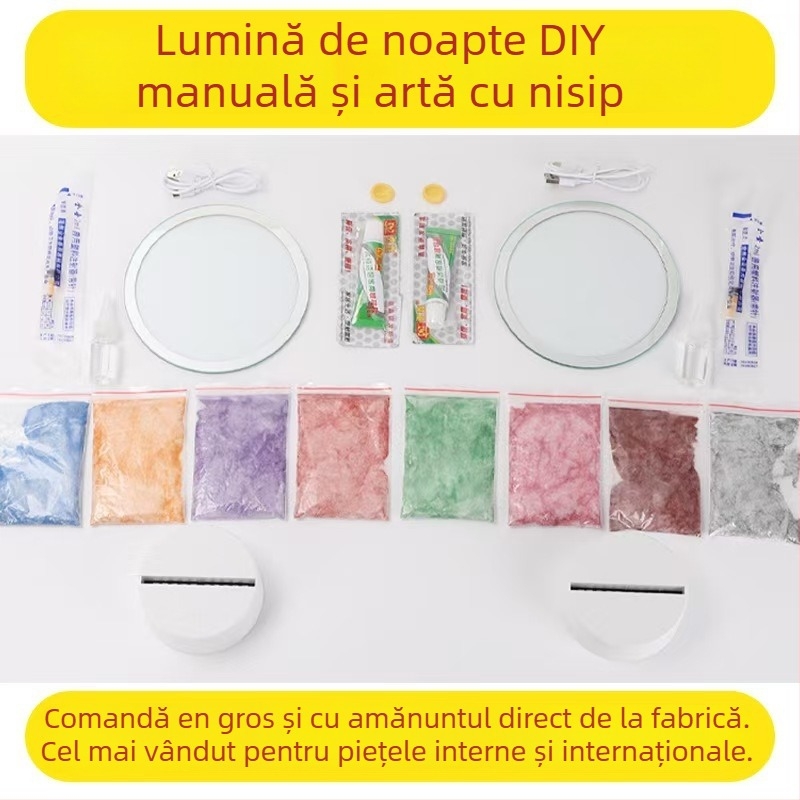 Lumină de noapte cu pictură în nisip — kit DIY din sticlă, producție semi-artizanală, suprafață lustruită, decor abstract modern pentru living