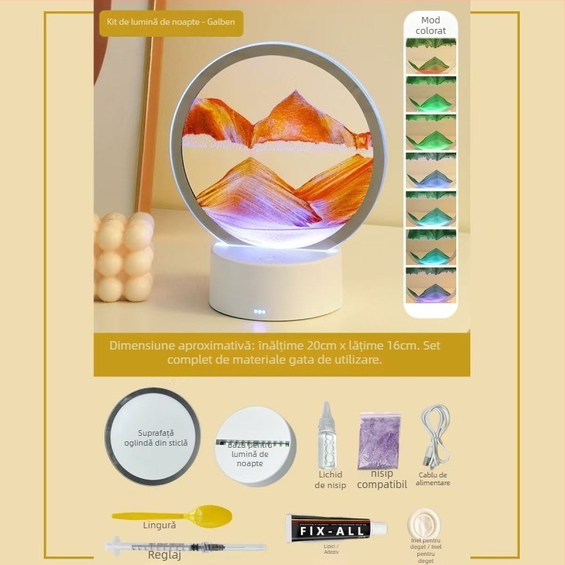 Lumină de noapte cu pictură în nisip — kit DIY din sticlă, producție semi-artizanală, suprafață lustruită, decor abstract modern pentru living