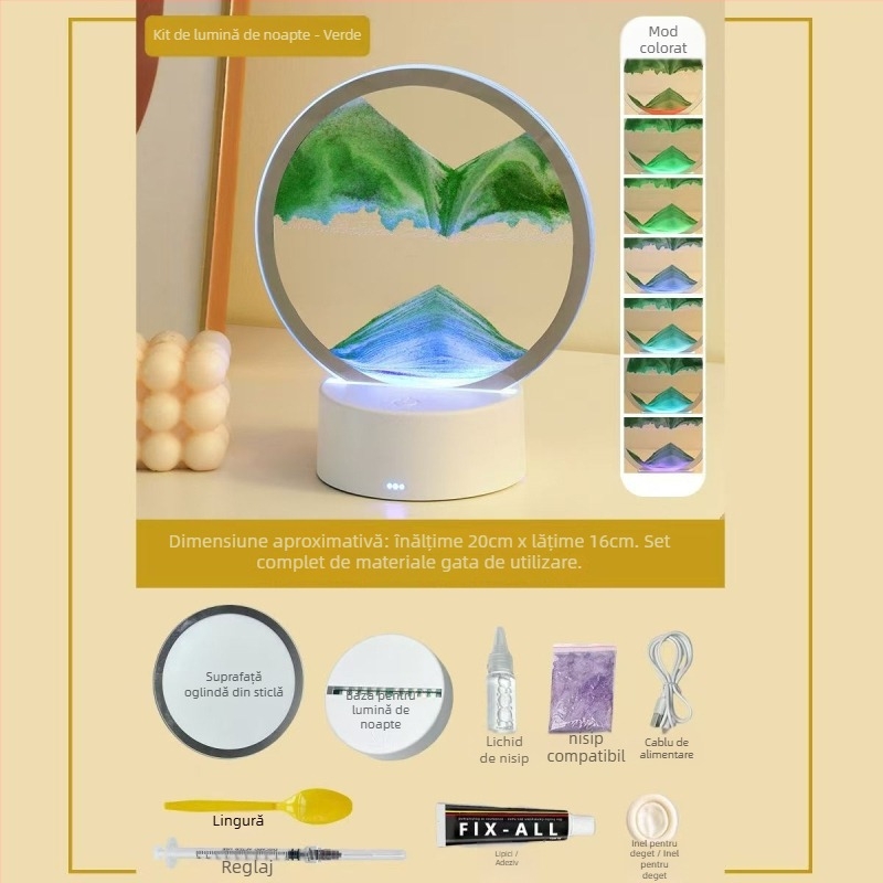 Lumină de noapte cu pictură în nisip — kit DIY din sticlă, producție semi-artizanală, suprafață lustruită, decor abstract modern pentru living