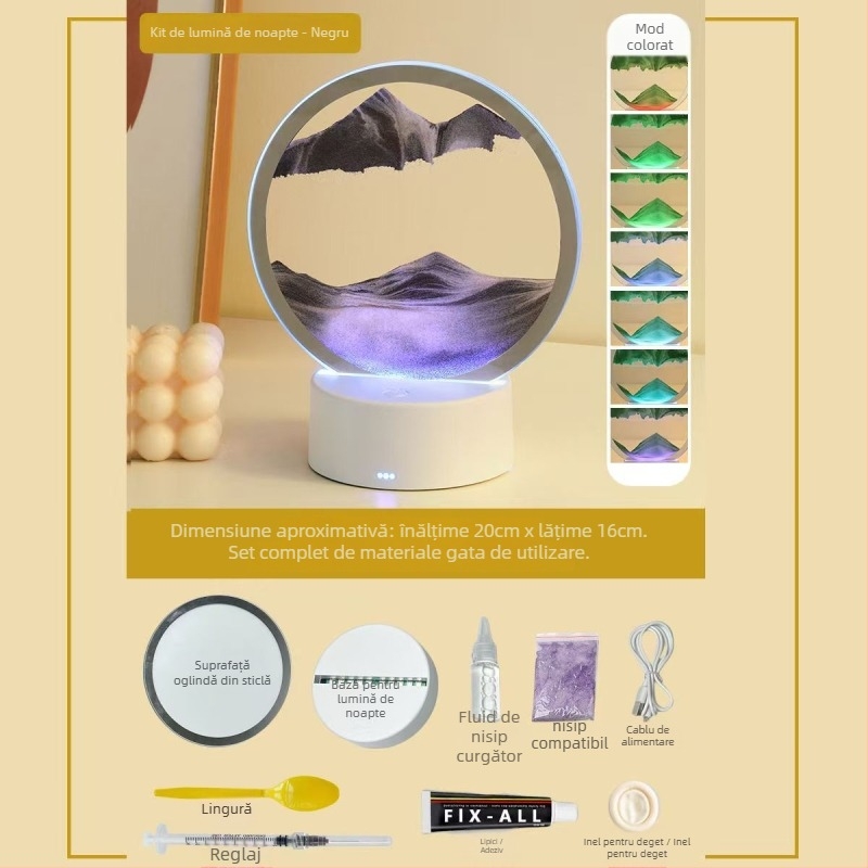 Lumină de noapte cu pictură în nisip — kit DIY din sticlă, producție semi-artizanală, suprafață lustruită, decor abstract modern pentru living