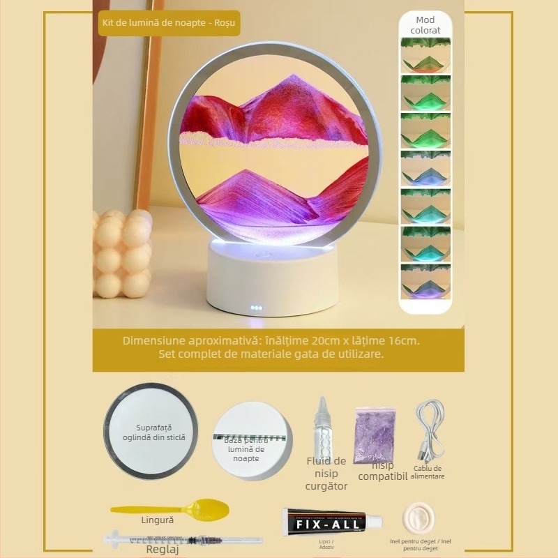 Lumină de noapte cu pictură în nisip — kit DIY din sticlă, producție semi-artizanală, suprafață lustruită, decor abstract modern pentru living