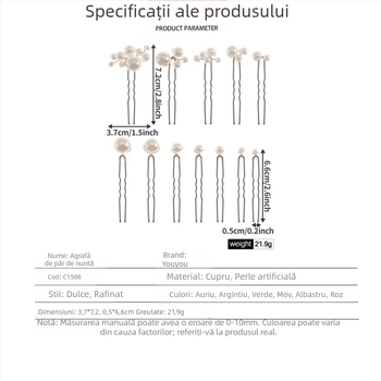 Clipsuri pentru păr cu perle, formă U, set de 12 buc., pentru coafuri zilnice cu împletituri, accesorii de păr la modă; Material: Perle; Formă: U; Stil: Modă; Ambalare: Ambalate individual