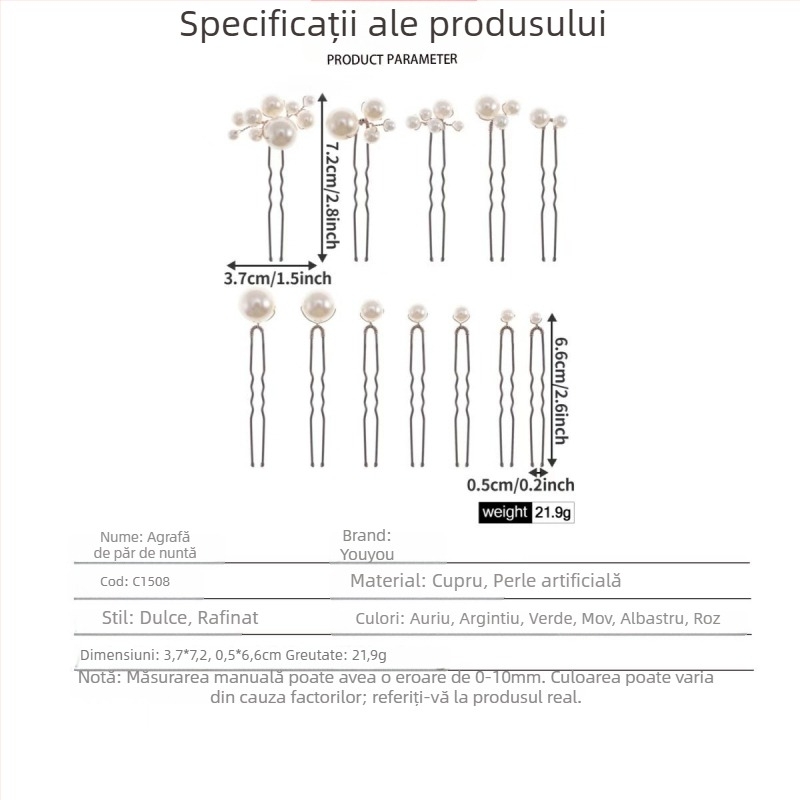 Clipsuri pentru păr cu perle, formă U, set de 12 buc., pentru coafuri zilnice cu împletituri, accesorii de păr la modă; Material: Perle; Formă: U; Stil: Modă; Ambalare: Ambalate individual