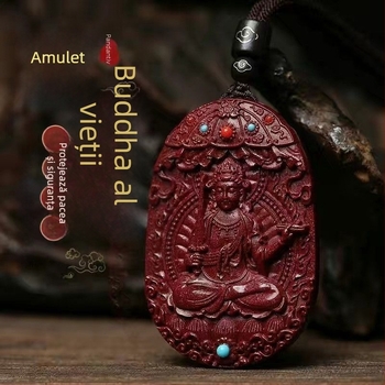 Colier Bodhisattva din cinnabar, pandant 50 g, stil național, retro literatură și artă