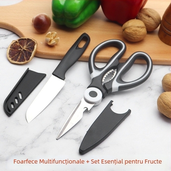 Set de trei foarfeci de bucătărie — oțel inoxidabil, multifuncțional, portabil pentru cămin și în aer liber