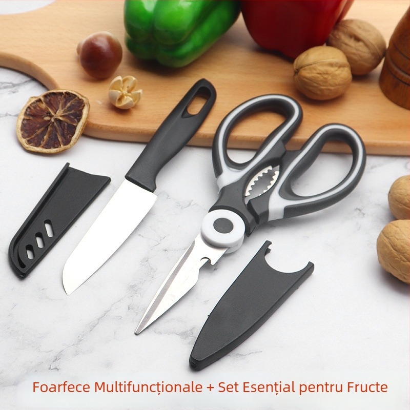 Set de trei foarfeci de bucătărie — oțel inoxidabil, multifuncțional, portabil pentru cămin și în aer liber