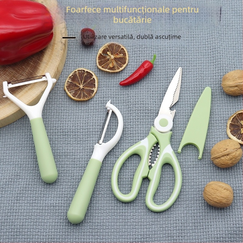 Set de trei foarfeci de bucătărie — oțel inoxidabil, multifuncțional, portabil pentru cămin și în aer liber