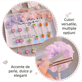 Lanț pentru păr cu floare și perle pentru copii — motiv desen animat, material mixt, micropavé, origine Jinhua, toamnă 2024