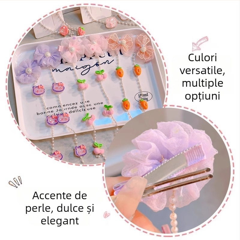 Lanț pentru păr cu floare și perle pentru copii — motiv desen animat, material mixt, micropavé, origine Jinhua, toamnă 2024