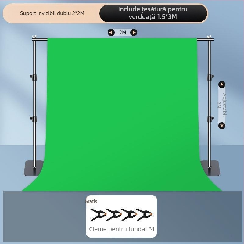 Fundal textil pentru chromakey cu suport portabil, construcție robustă