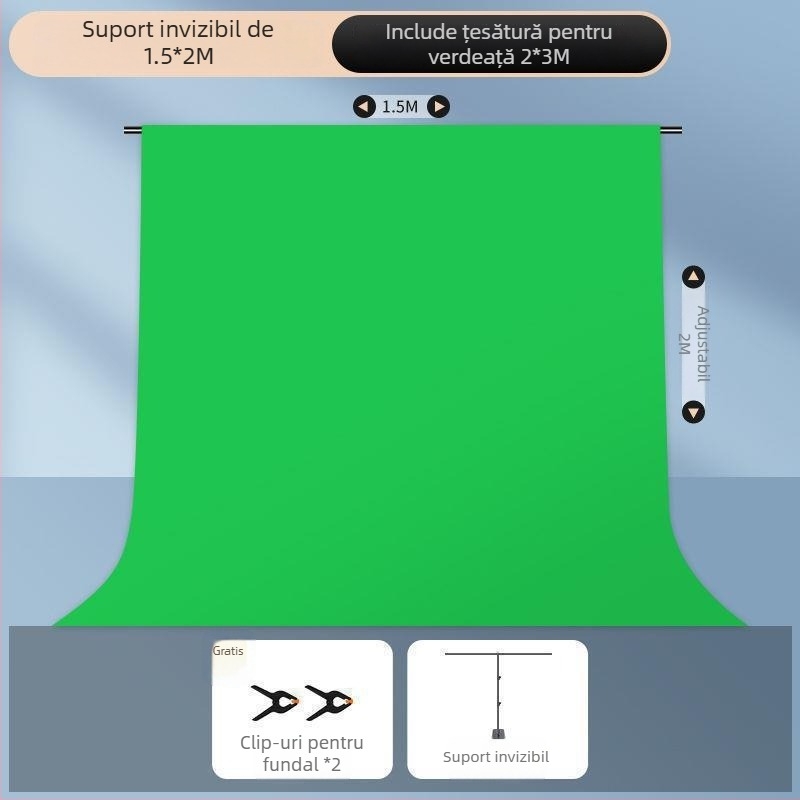 Fundal textil pentru chromakey cu suport portabil, construcție robustă