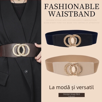 Centură elastică lată pentru rochii – PU piele, Unisex, 80–100 cm, cataramă simplă, stil versatil