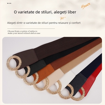 Centură elastică lată pentru rochii – PU piele, Unisex, 80–100 cm, cataramă simplă, stil versatil