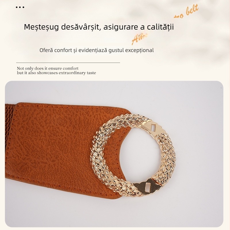 Centură elastică lată pentru rochii – PU piele, Unisex, 80–100 cm, cataramă simplă, stil versatil