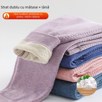 Pantaloni de copii tricot groși, dublu strat, talie înaltă, toamnă–iarnă, pentru 8+ ani, material acrilic tricotat