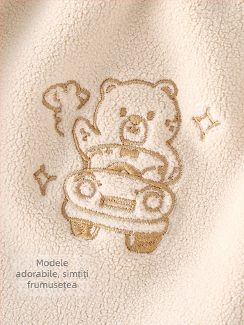 Pantaloni pentru copii mici, căptuțiți cu fleece, croială lejeră, imprimeu animale, poliester 94,1%, talie medie, tratament moale, primăvară și toamnă