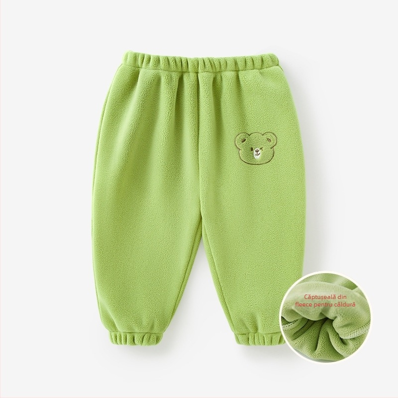 Pantaloni pentru copii mici, căptuțiți cu fleece, croială lejeră, imprimeu animale, poliester 94,1%, talie medie, tratament moale, primăvară și toamnă