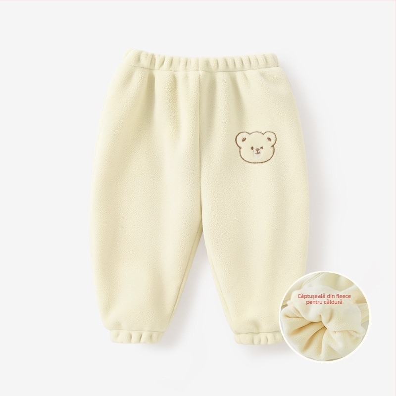 Pantaloni pentru copii mici, căptuțiți cu fleece, croială lejeră, imprimeu animale, poliester 94,1%, talie medie, tratament moale, primăvară și toamnă