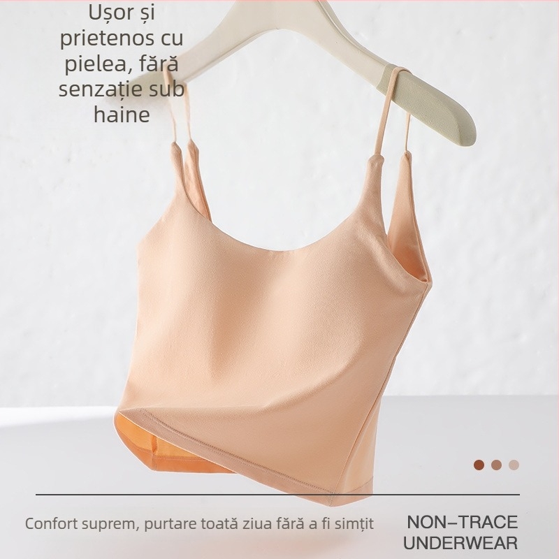 Maiou din bumbac cu bretele subțiri și burete, sutien integrat, top fără mâneci pentru vară