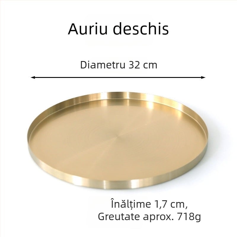Tavă rotundă din oțel inoxidabil, finisaj placare electro, potrivită pentru microunde, stil lux ușor